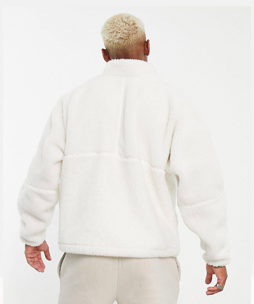 Nike Club Plus Winter 1/2 zip fleece sweat with contrast pocket in white and khaki