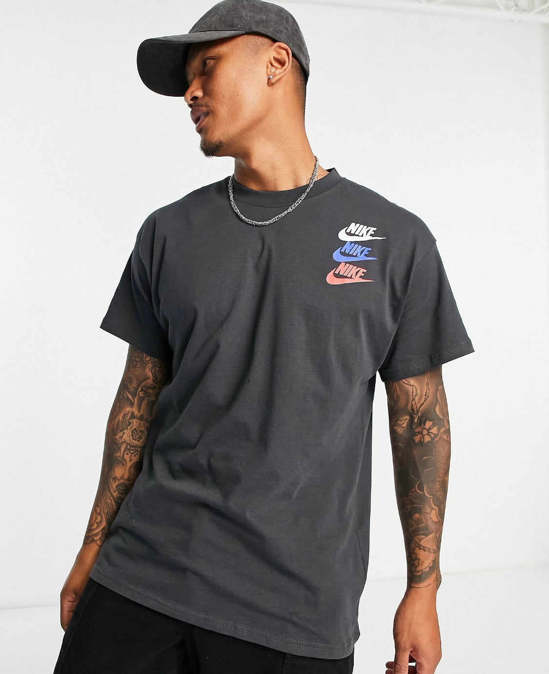 NIKE MULTI LOGO TSHIRT IN SMOKE GREY