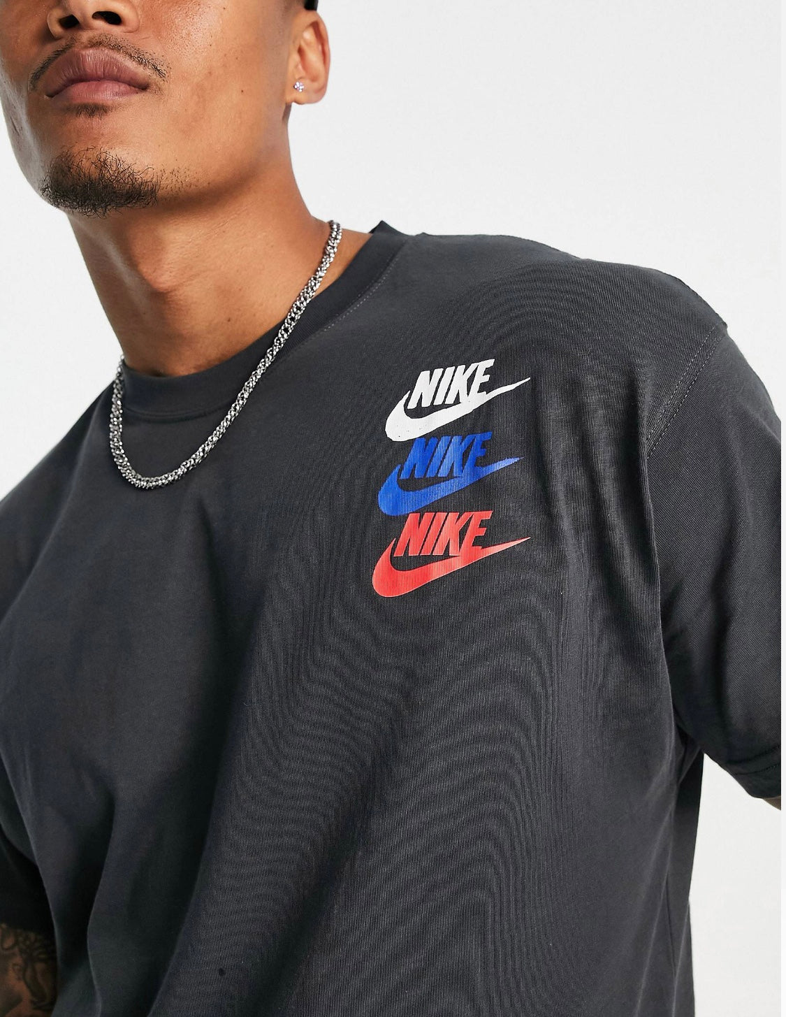 NIKE MULTI LOGO TSHIRT IN SMOKE GREY